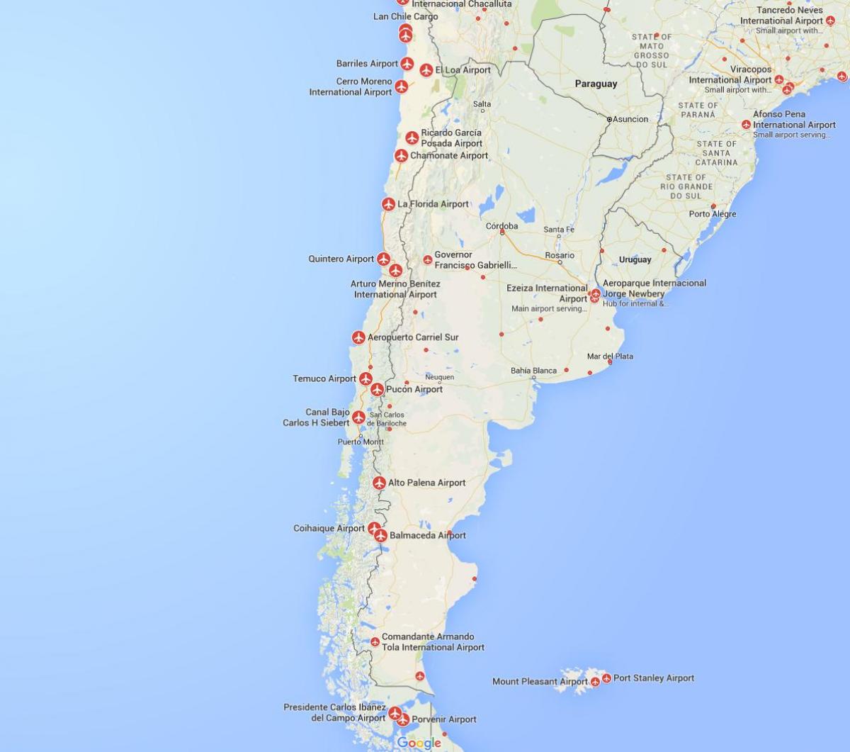mapa de aeroportos en Chile