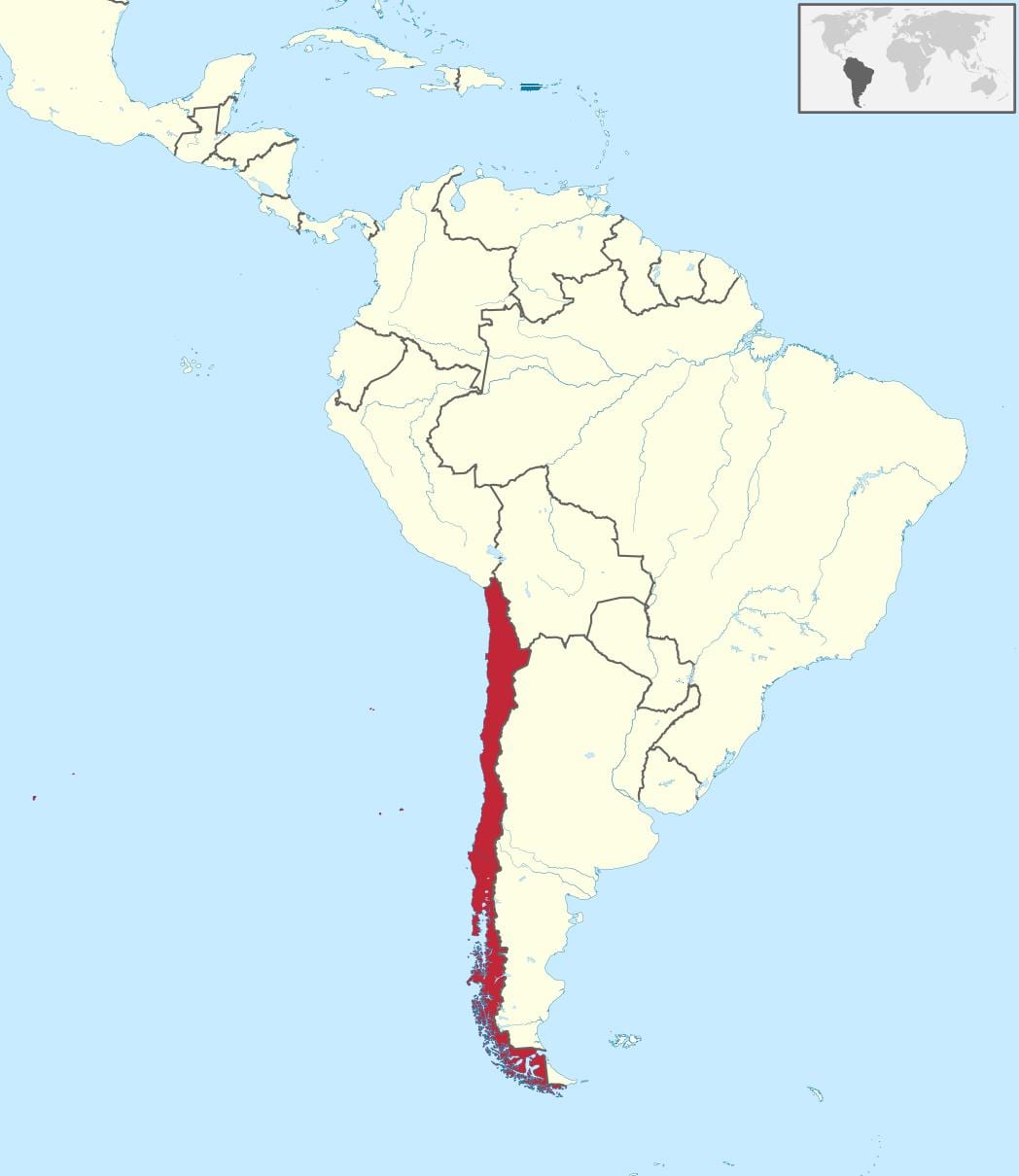 Chile, na américa do sur mapa