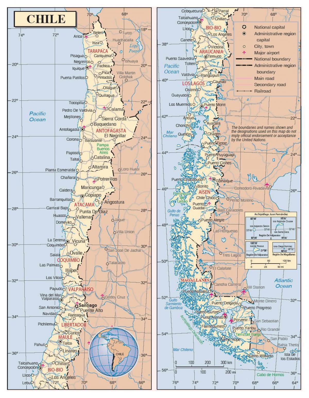 mapa de Chile, con cidades