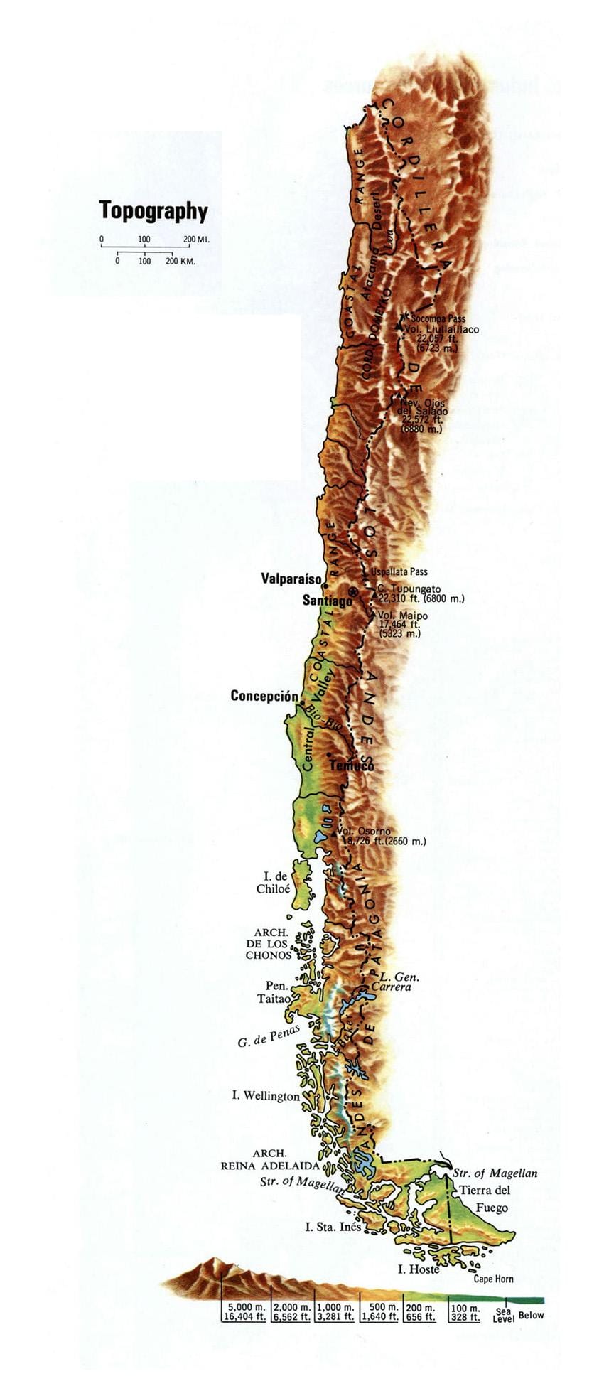 Mapa topográfico de Chile