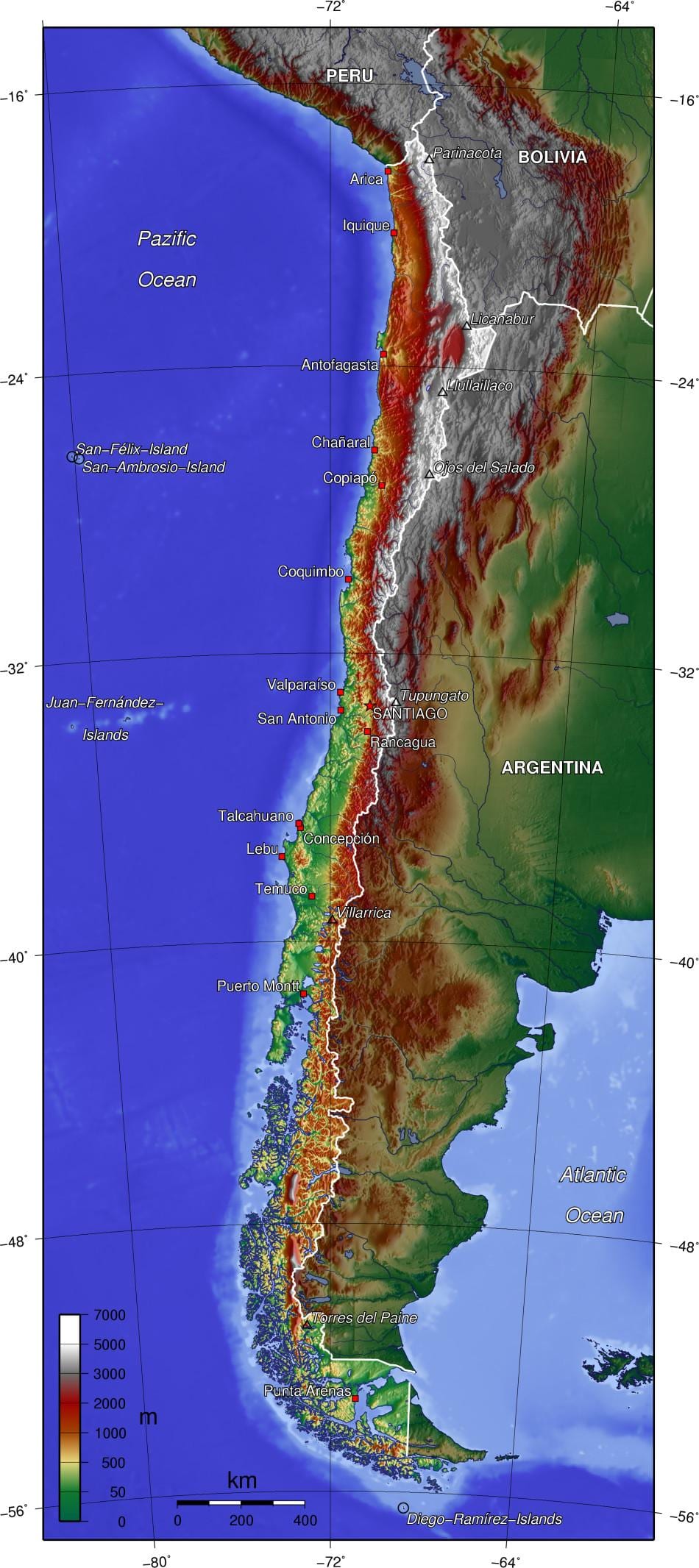montañas en Chile mapa