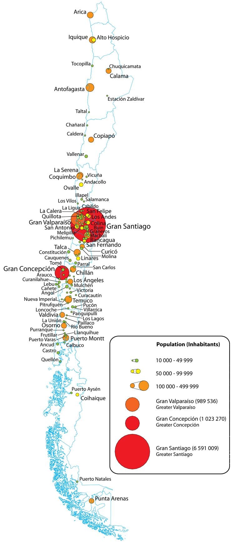 Chile densidade de poboación mapa