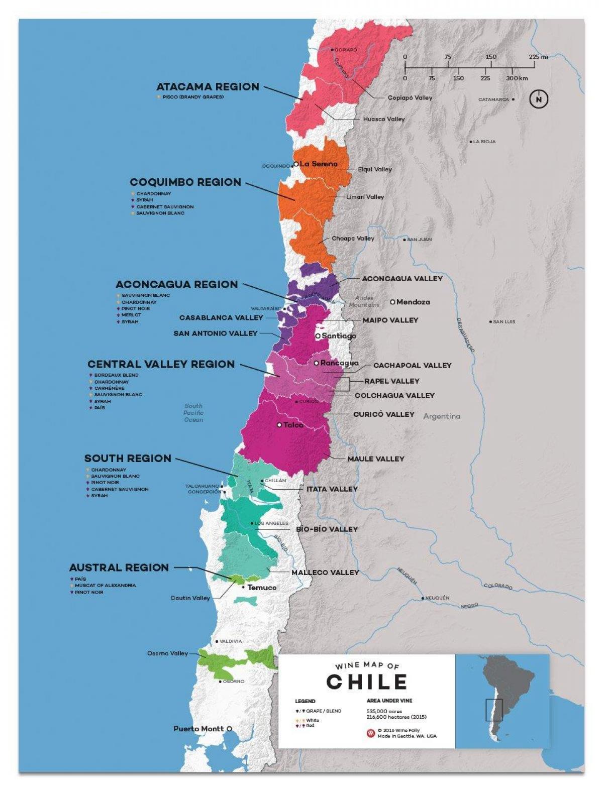 Chile viño país mapa