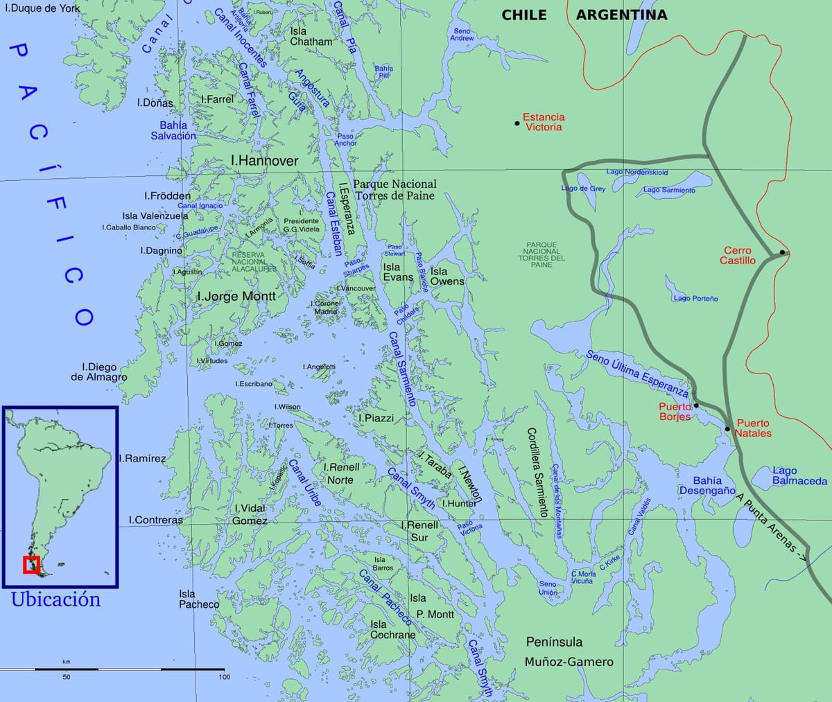 Mapa do Chileno glaciares