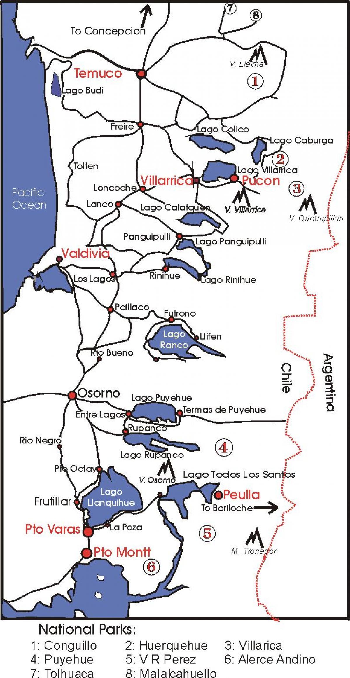 Mapa de lago provincia de Chile