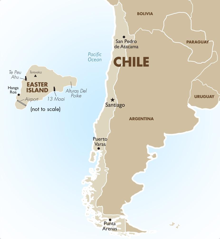 mapa de Chile, incluíndo a illa de pascua