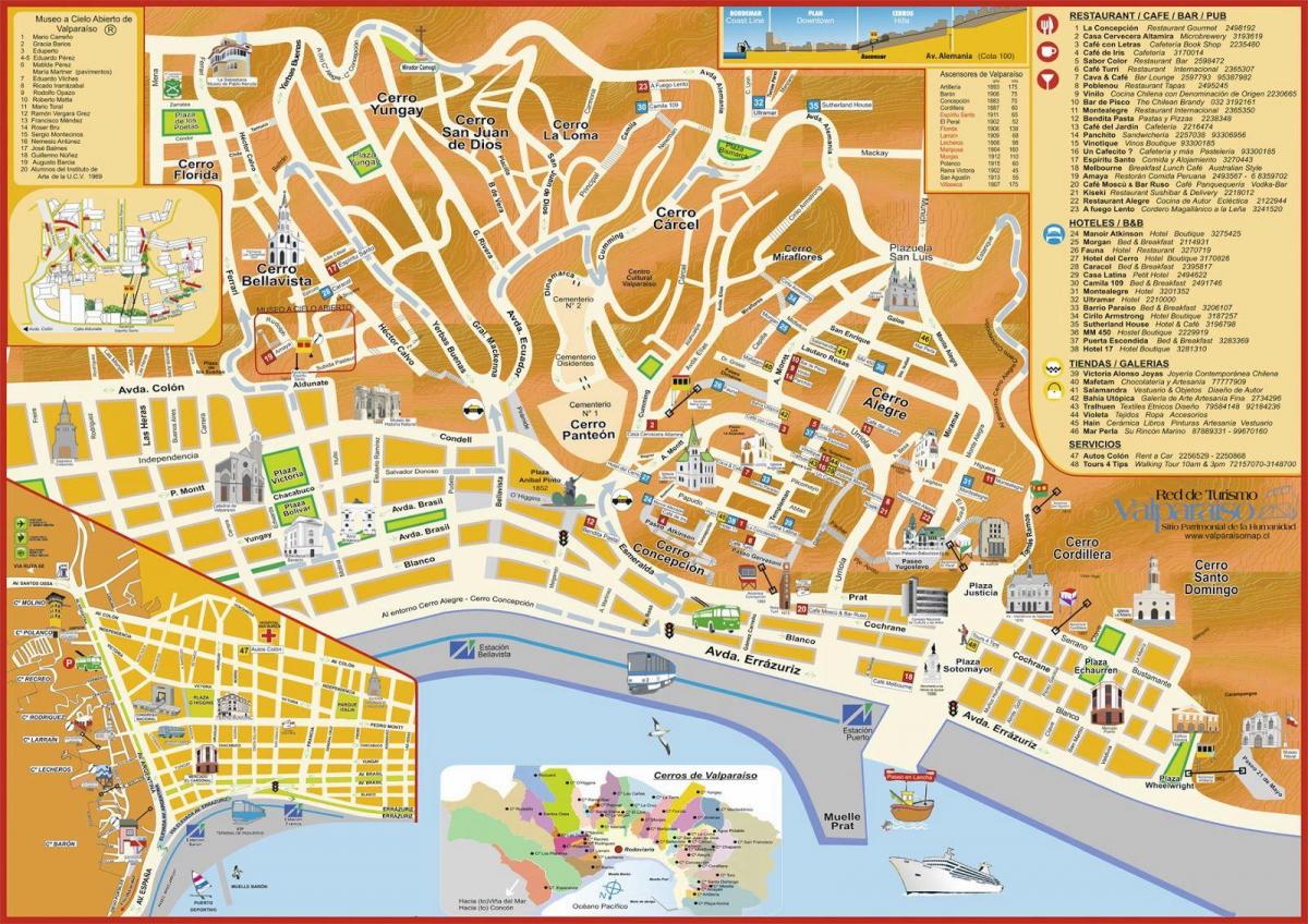 mapa turístico de valparaiso, Chile